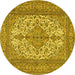 Round Machine Washable Persian Yellow Traditional Rug, wshtr4048yw