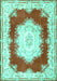 Machine Washable Medallion Turquoise French Area Rugs, wshtr4049turq