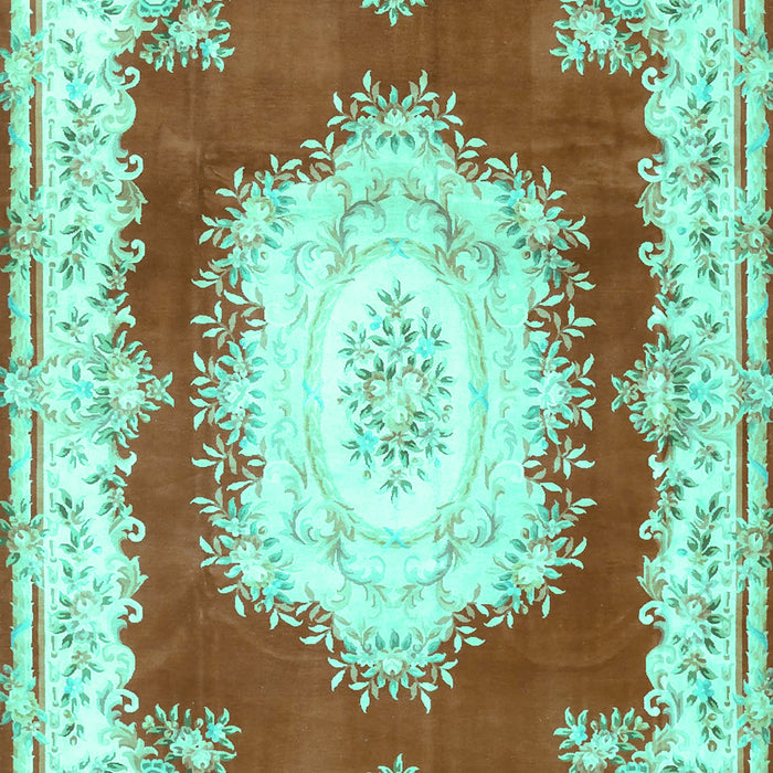 Machine Washable Medallion Turquoise French Area Rugs, wshtr4049turq