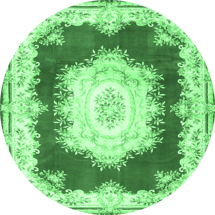 Round Machine Washable Medallion Emerald Green French Area Rugs, wshtr4049emgrn