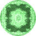 Round Machine Washable Medallion Emerald Green French Area Rugs, wshtr4049emgrn