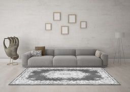 Machine Washable Medallion Gray French Rug in a Living Room,, wshtr4049gry