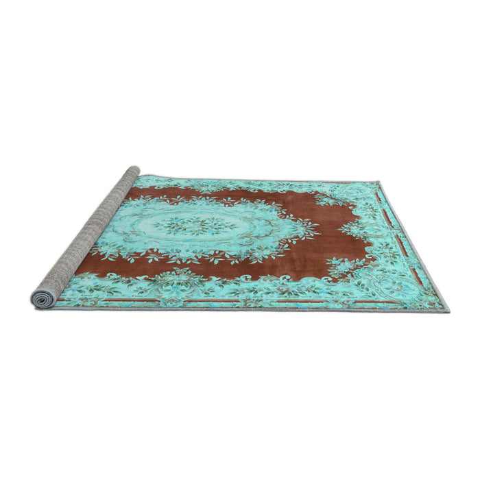 Sideview of Machine Washable Medallion Light Blue French Rug, wshtr4049lblu