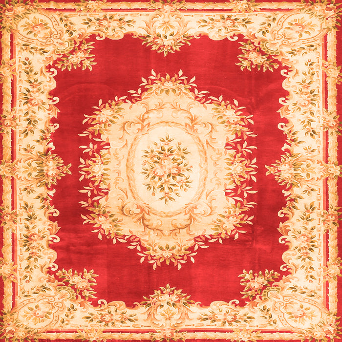 Round Machine Washable Medallion Orange French Area Rugs, wshtr4049org