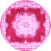 Round Machine Washable Medallion Pink French Rug, wshtr4049pnk