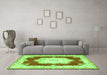 Machine Washable Medallion Green French Area Rugs in a Living Room,, wshtr4049grn