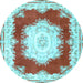 Round Machine Washable Medallion Light Blue French Rug, wshtr4049lblu