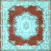 Square Machine Washable Medallion Light Blue French Rug, wshtr4049lblu