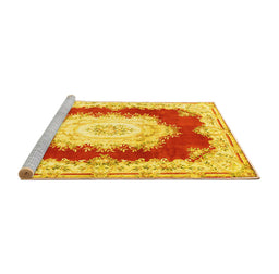 Sideview of Machine Washable Medallion Yellow French Rug, wshtr4049yw