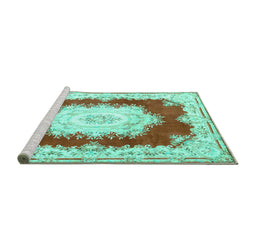 Sideview of Machine Washable Medallion Turquoise French Area Rugs, wshtr4049turq