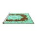 Sideview of Machine Washable Medallion Turquoise French Area Rugs, wshtr4049turq