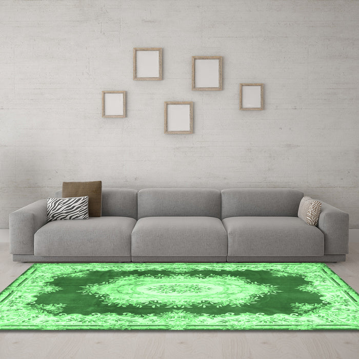 Machine Washable Medallion Emerald Green French Area Rugs in a Living Room,, wshtr4049emgrn