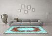 Machine Washable Medallion Light Blue French Rug in a Living Room, wshtr4049lblu