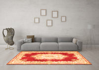 Machine Washable Medallion Orange French Rug, wshtr4049org