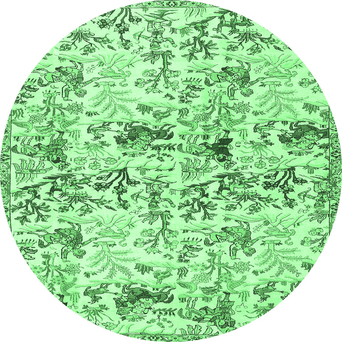Round Machine Washable Animal Emerald Green Traditional Area Rugs, wshtr404emgrn