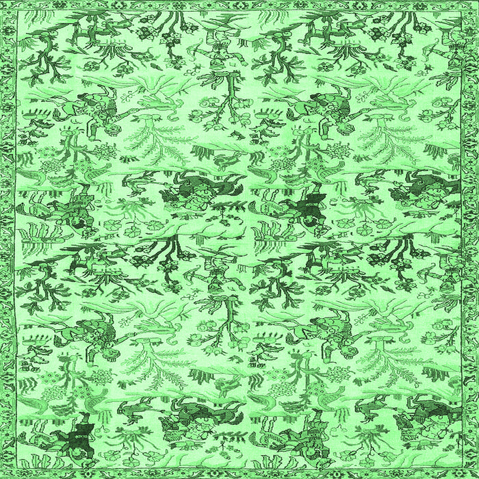 Square Machine Washable Animal Emerald Green Traditional Area Rugs, wshtr404emgrn