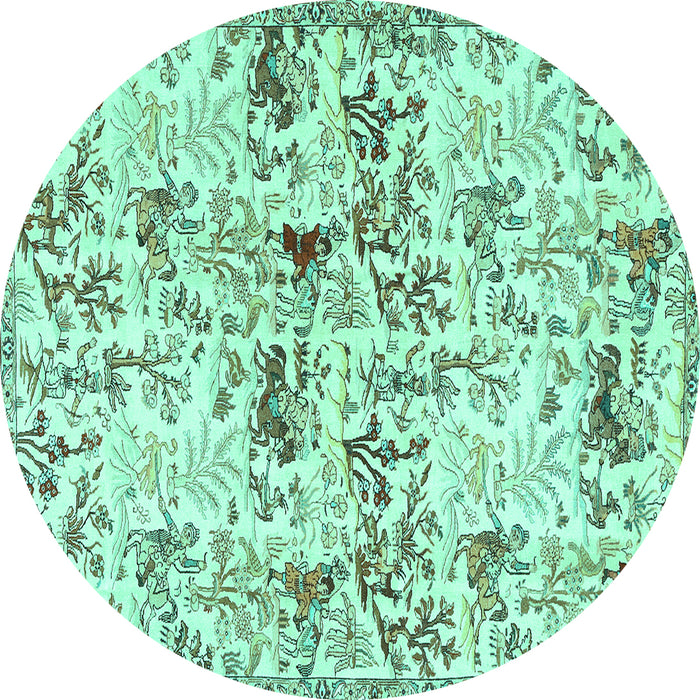 Round Machine Washable Animal Turquoise Traditional Area Rugs, wshtr404turq