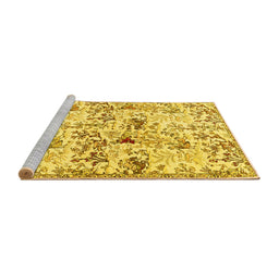 Sideview of Machine Washable Animal Yellow Traditional Rug, wshtr404yw