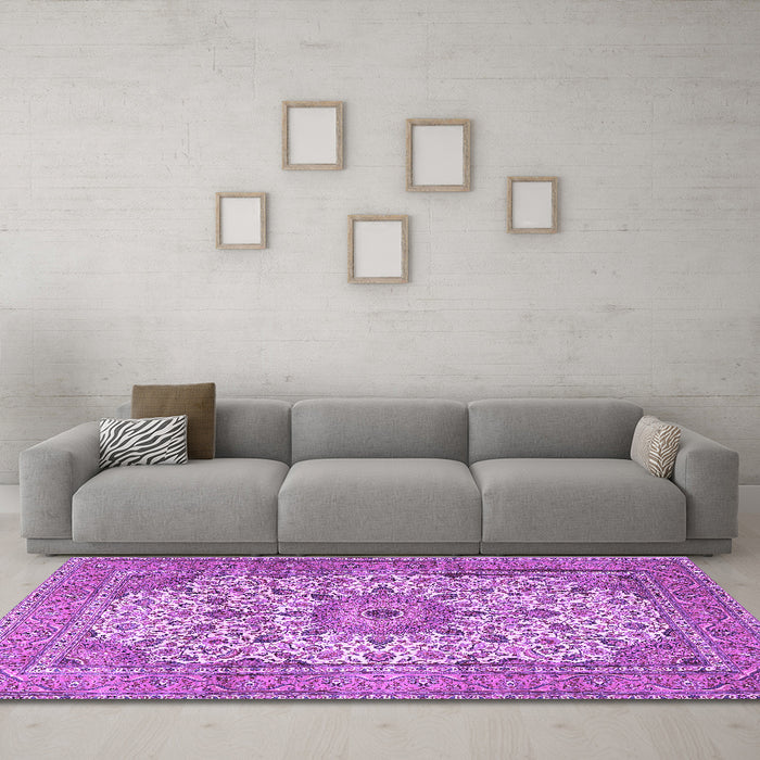 Machine Washable Persian Purple Traditional Area Rugs in a Living Room, wshtr4050pur