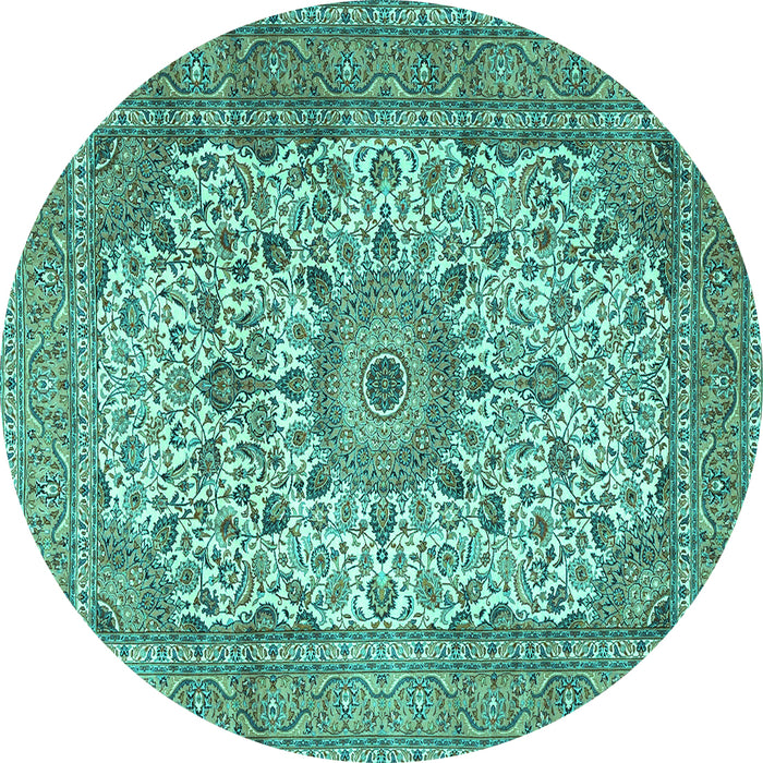 Round Machine Washable Persian Turquoise Traditional Area Rugs, wshtr4050turq