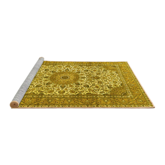 Sideview of Machine Washable Persian Yellow Traditional Rug, wshtr4050yw