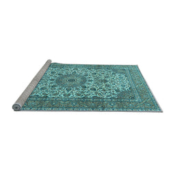 Sideview of Machine Washable Persian Light Blue Traditional Rug, wshtr4050lblu