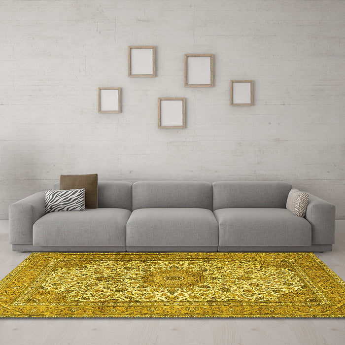 Machine Washable Persian Yellow Traditional Rug in a Living Room, wshtr4050yw