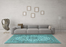 Machine Washable Persian Light Blue Traditional Rug in a Living Room, wshtr4050lblu