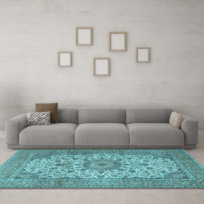 Machine Washable Persian Light Blue Traditional Rug in a Living Room, wshtr4050lblu