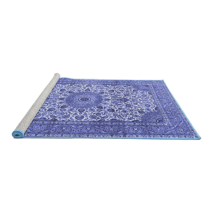 Sideview of Machine Washable Persian Blue Traditional Rug, wshtr4050blu
