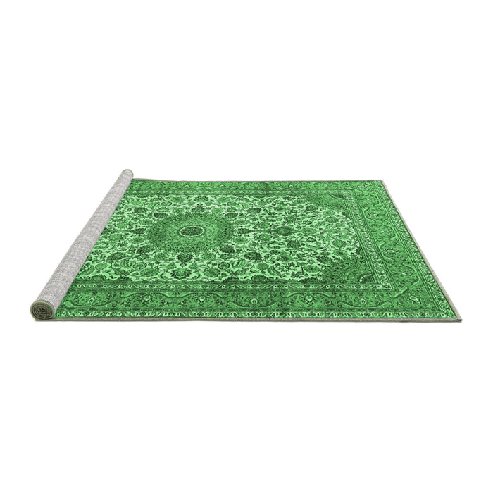Sideview of Machine Washable Persian Emerald Green Traditional Area Rugs, wshtr4050emgrn