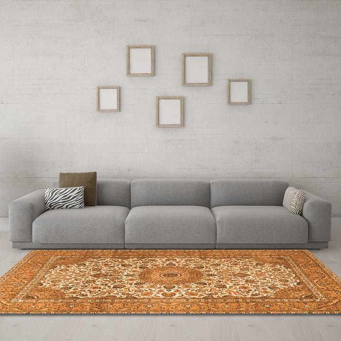 Machine Washable Persian Orange Traditional Area Rugs in a Living Room, wshtr4050org