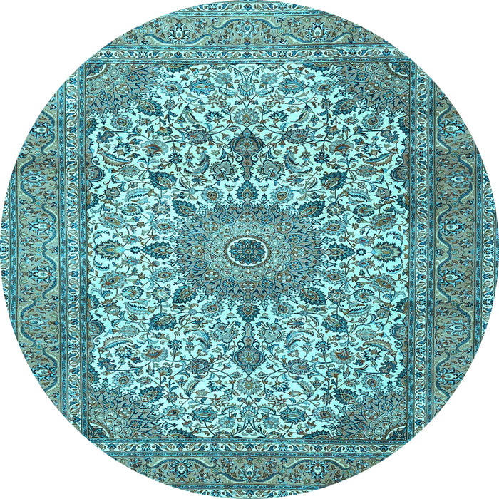 Round Machine Washable Persian Light Blue Traditional Rug, wshtr4050lblu