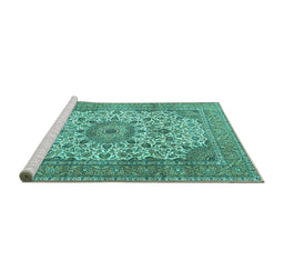 Sideview of Machine Washable Persian Turquoise Traditional Area Rugs, wshtr4050turq