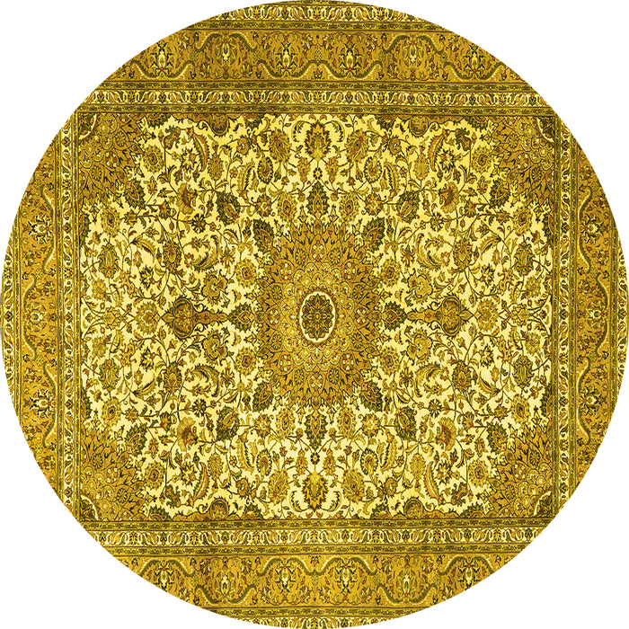 Round Machine Washable Persian Yellow Traditional Rug, wshtr4050yw