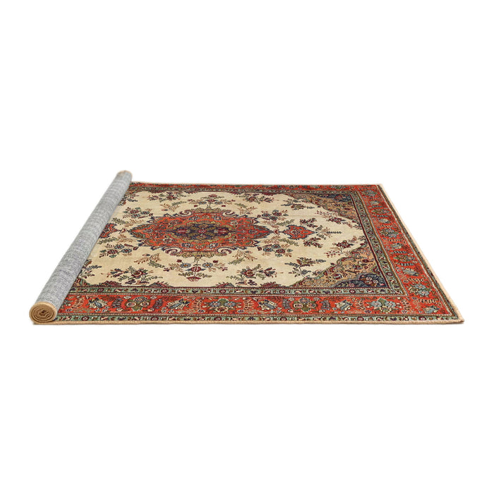 Sideview of Machine Washable Traditional Brown Red Rug, wshtr4051