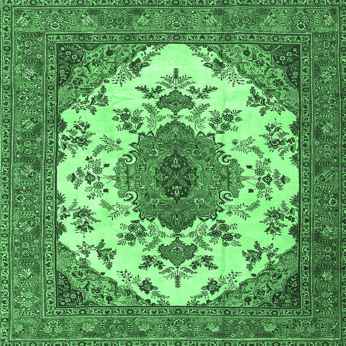 Square Medallion Emerald Green Traditional Rug, tr4051emgrn