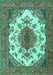 Machine Washable Medallion Turquoise Traditional Area Rugs, wshtr4051turq