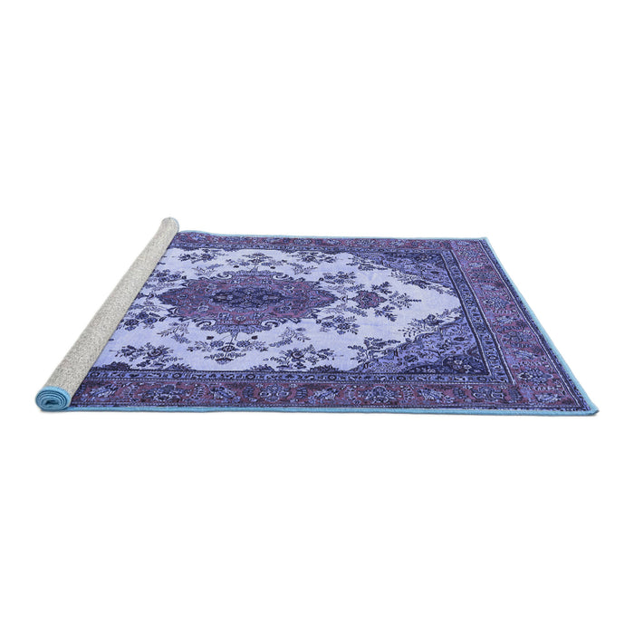Sideview of Machine Washable Medallion Blue Traditional Rug, wshtr4051blu