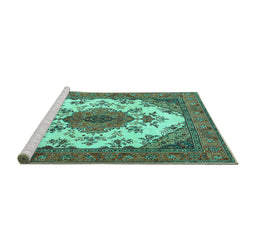 Sideview of Machine Washable Medallion Turquoise Traditional Area Rugs, wshtr4051turq