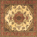 Square Machine Washable Medallion Brown Traditional Rug, wshtr4051brn