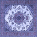 Square Machine Washable Medallion Blue Traditional Rug, wshtr4051blu