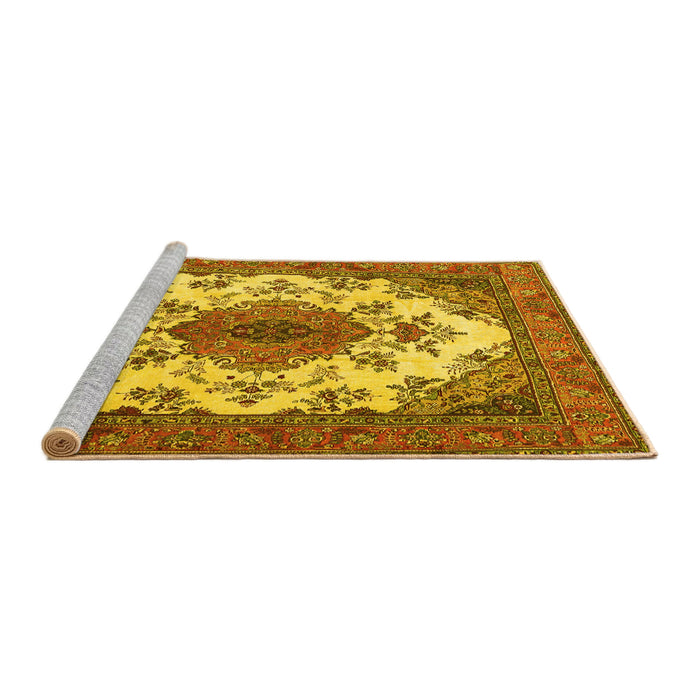 Sideview of Machine Washable Medallion Yellow Traditional Rug, wshtr4051yw