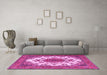 Machine Washable Medallion Pink Traditional Rug in a Living Room, wshtr4051pnk