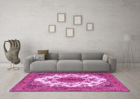 Machine Washable Medallion Pink Traditional Rug, wshtr4051pnk