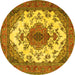 Round Machine Washable Medallion Yellow Traditional Rug, wshtr4051yw