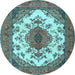 Round Medallion Light Blue Traditional Rug, tr4051lblu