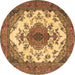 Round Machine Washable Medallion Brown Traditional Rug, wshtr4051brn