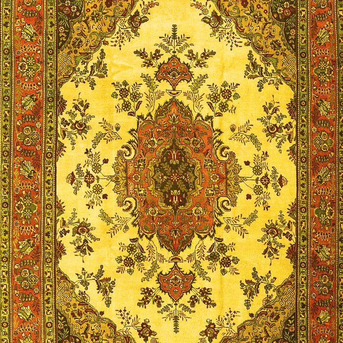 Machine Washable Medallion Yellow Traditional Rug, wshtr4051yw