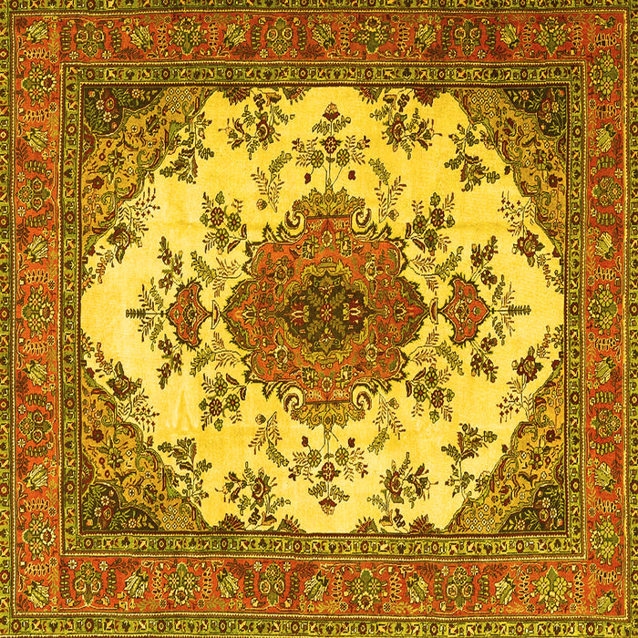 Square Machine Washable Medallion Yellow Traditional Rug, wshtr4051yw